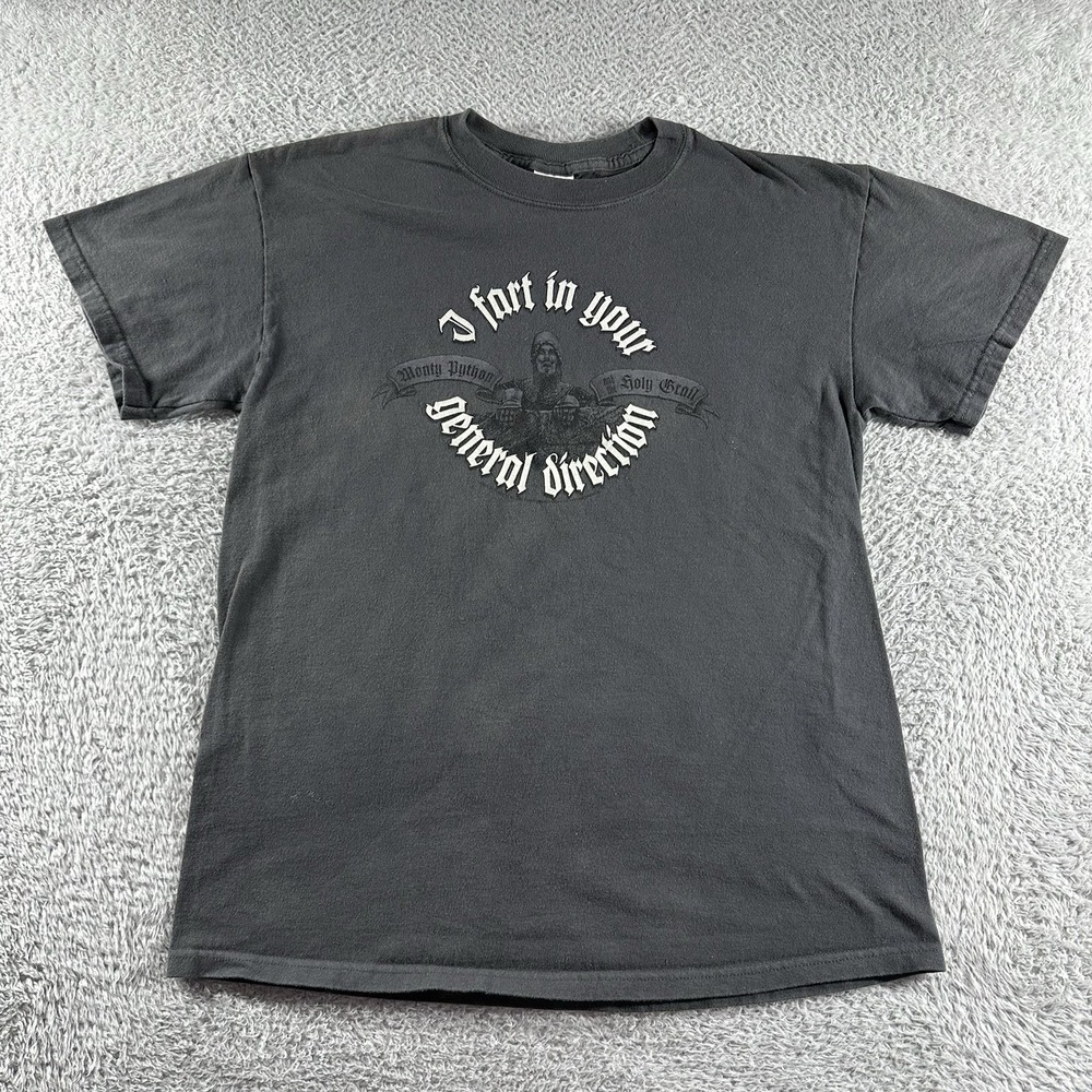 VINTAGE Monty Python Shirt Mens Medium Black Gray Fart in your General Direction